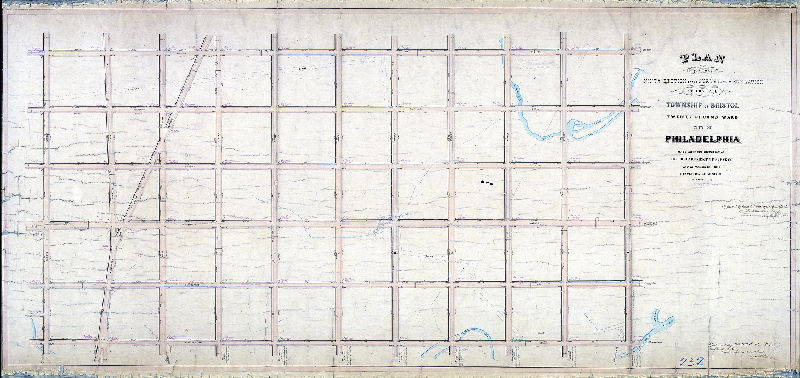 Plan (alternate image), Plan of the Ninth Section of the survey and regulation of the late Township of Bristol, Twenty-second Ward, Philadelphia. [Resolution March 23, 1867; approved by Board of Surveyors April 17, 1871; confirmed by Court May 15, 1871]