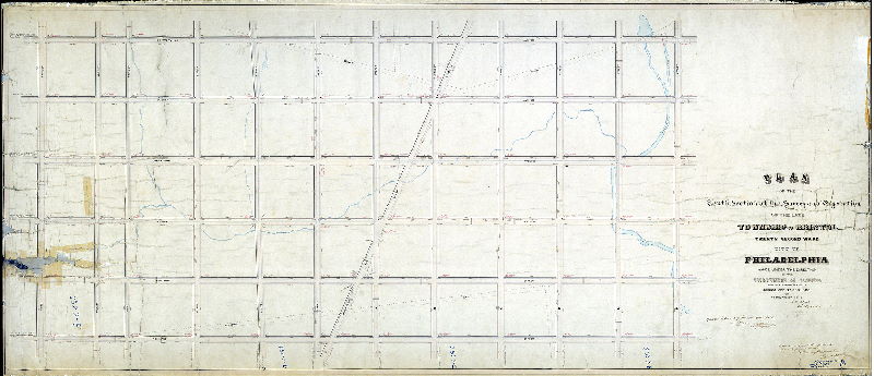 Plan (alternate image), Plan of the Tenth Section of the survey and regulation of the late Township of Bristol, Twenty-second Ward, Philadelphia. [Resolution Feb. 16, 1869; approved by Board of Surveyors April 17, 1871; confirmed by Court May 15, 1871]