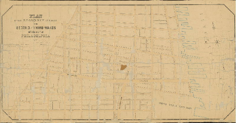 Plan (alternate image), Plan of the re-survey of part of the Second and Third Wards of the City of Philadelphia [Resolution March 24, 1866; approved by Board of Surveyors Oct. 17, 1870; confirmed by Court Feb. 15, 1871]