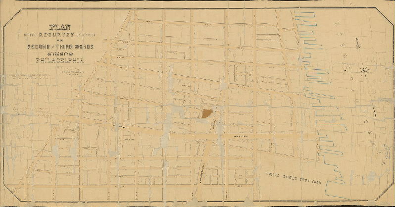 Plan, Plan of the re-survey of part of the Second and Third Wards of the City of Philadelphia [Resolution March 24, 1866; approved by Board of Surveyors Oct. 17, 1870; confirmed by Court Feb. 15, 1871]