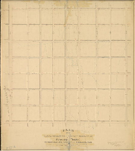 Plan, Plan of the Eleventh Section of the survey and regulation of the late Township of Bristol, Twenty-second Ward, City of Philadelphia. [Resolution date obscured by tape; confirmed Feb. 19, 1872