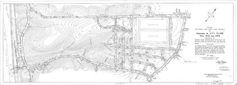 Plan, Plan revising the lines and grades of portions of City Plans Nos. 240 and 296 … 21st Ward, City of Philadelphia [Ordinance Sept. 14, 1949; survey returned Nov. 20, 1950; confirmed Feb. 19, 1951] 