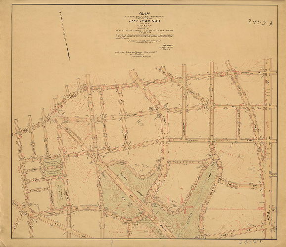 Plan, Plan of the revision of lines and grades of that portion of City Plan No. 243, 42nd Ward, Philadelphia, bounded by Broad St., the line of Chew St., Stenton Ave., Church Lane and Spencer Ave., and to lay out on said plan such parkways, parking places and parks as may best preserve the natural beauties of the land within said boundaries. [Ordinance Dec. 1, 1911; confirmed Feb. 15, 1915]
