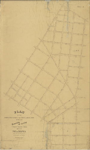 Plan, Plan of the Thirteenth Section of the survey and regulation of the late Township of Bristol, Twenty-second Ward, City of Philadelphia [Resolution March 16, 1870; survey returned Feb. 18, 1871; approved by Board of Surveyors April [?], 1871; confirmed by Court May 15, 1871]