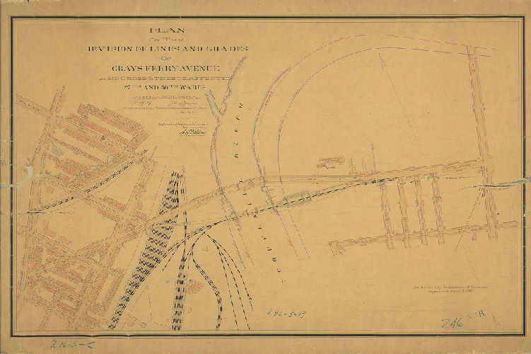 Plan, Plan of the revision of lines and grades of Grays Ferry Avenue and cross streets affected. 27th and 36th Wards, Philadelphia [Ordinance April 6, 1897; survey returned and plan confirmed July 19, 1917]