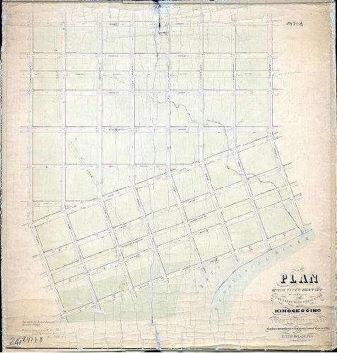 Plan (alternate image), Plan of the Fifth Section of the survey and regulation of Kingsessing, Twenty-fourth Ward [Resolution Nov. 1, 1858; approved by Board of Surveyors Dec. 19, 1870; confirmed by Court March 15, 1871]