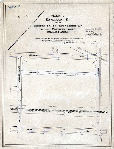 Plan, Plan of Saybrook St. from Sixtieth St. to Sixty-second St. in the Fortieth Ward, Philadelphia [Ordinance June 28, 1899; survey returned and confirmed Sept. 11, 1899]