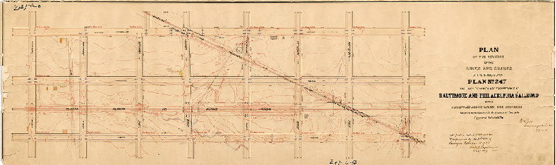 Plan, Plan of the revision of the lines and grades of the streets upon Plan No. 247, the lines of which are crossed by the Baltimore and Philadelphia railroad in the Twenty-seventh Ward, Philadelphia [Ordinance July 3, 1885; survey returned July 15, 1886; confirmed Feb. 21. 1887]