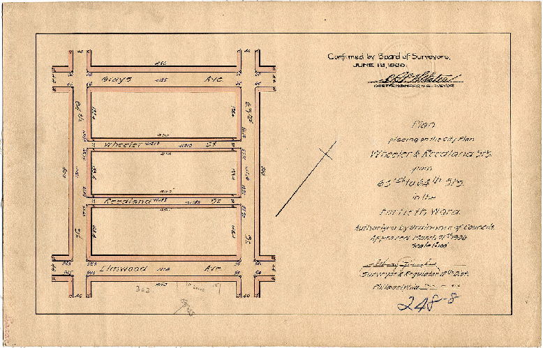 Plan, Plan placing on the City Plan Wheeler and Reedland Sts. From 63rd to 64th Sts. In the Fortieth Ward [Ordinance March 21, 1906; survey returned May 4, 1906; confirmed June 18, 1906]