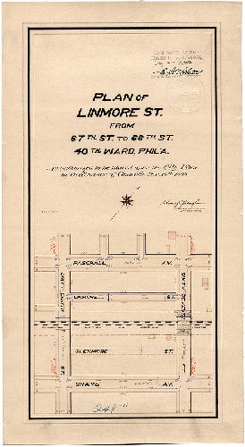 Plan, Plan of Linmore St. from 67th St. to 68th St., 40th Ward, Phil'a., as authorized to be placed upon the City Plan by ordinance of Councils Dec. 10th, 1898 [Confirmed July 3, 1899]