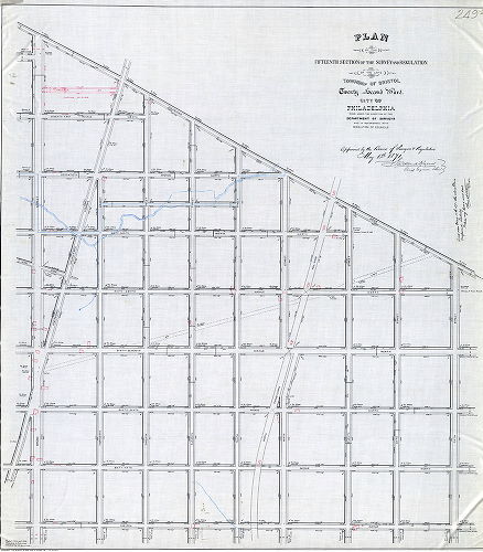 Plan (alternate image), Plan of the Fifteenth Section of the survey and regulation of the late Township of Bristol, Twenty-second Ward, City of Philadelphia [Resolution date not noted; approved by Board of Surveyors May 1, 1871; confirmed by Court May 15, 1871]