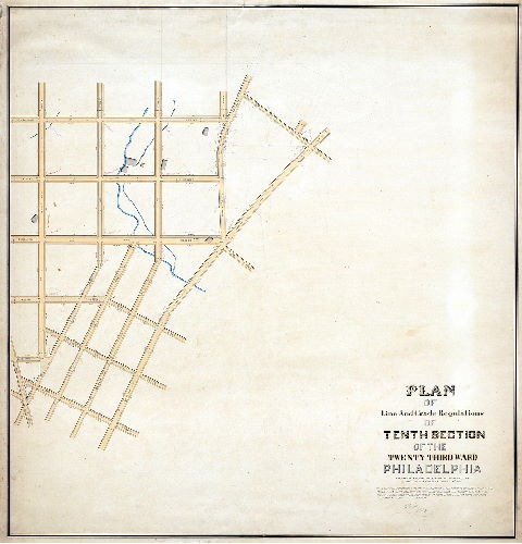 Plan (alternate image), Plan of line and grade regulations of Tenth Section of the Twenty-third Ward Philadelphia, prepared in accordance with an ordinance of Councils approved February 16th, 1869.