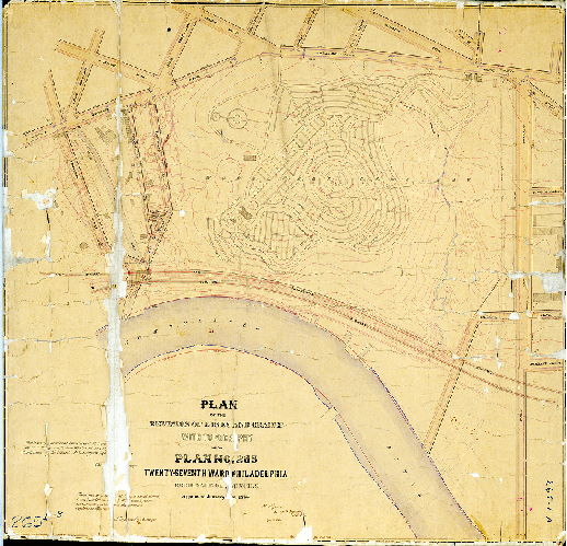 Plan, Plan of the revision of lines and grades with topography upon Plan No. 265, Twenty-seventh Ward Philadelphia [Ordinance January [?], 1886; confirmed various dates, [?] 1892]