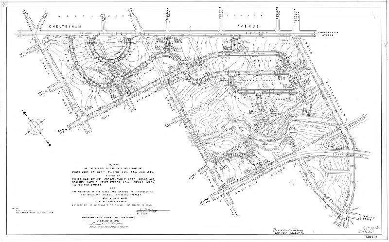 Plan, Plan of the revision of the lines and grades of portions of City Plans Nos. 268 and 274 … and the revision of lines and grades of intersecting and boundary streets affected thereby. 42nd & 50th Wards, City of Philadelphia [Ordinance Dec. 13, 1950; confirmed Aug. 6, 1951]