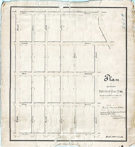 Plan, Plan of a revision of a portion of Plan No. 268 (This places American & Lawrence Street on Plan) [Ordinance June 23, 1884; confirmed Jan 16, 1888]