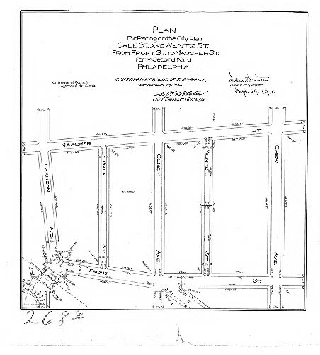 Plan, Plan for placing on the City Plan Gale St. and Wentz St. from Front St. to Mascher St., Forty-second Ward, Philadelphia [Ordinance May 16, 1910; confirmed Sept. 19, 1910]