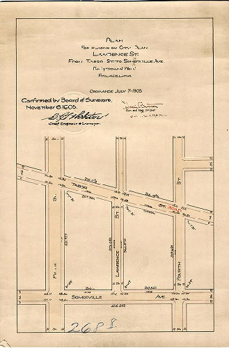 Plan, Plan for placing on City Plan Lawrence St. from Tabor St. to Sommerville Ave, Forty-second Ward, Philadelphia [Ordinance July 7, 1905; confirmed Nov. 6, 1905]