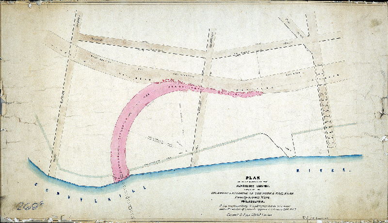 Plan (alternate image), Plan of that portion of the Almshouse grounds taken by the Delaware Extension of the Penn'a. Rail Road, Twenty-seventh Ward, Philadelphia. Being supplementary to a plan prepared in accordance with a resolution of Councils approved February 24th 1872. 