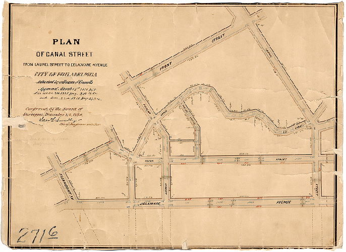 Plan, Plan of Canal Street from Laurel Street to Delaware Avenue, City of Philadelphia [Ordinances March 18, 1878, p. 51; October 24, 1881, page 218, and Dec. 22 1881, page 273; confirmed Dec. 1, 1884]