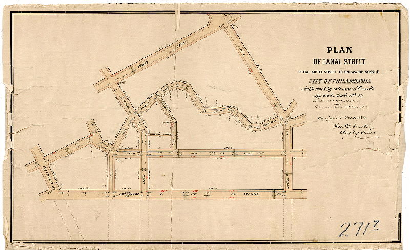 Plan, Plan of Canal Street from Laurel Street to Delaware Avenue, City of Philadelphia [Ordinances March 18, 1878, p. 51; October 24, 1881, page 218, and Dec. 22 1881, page 273; confirmed Dec. 1, 1884]