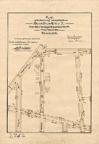 Plan, Plan of the revision of lines and grades on Water St. (late Wentz St.) from Tabor St. to a point about 200 ft. north. Forty-second Ward, Philadelphia [Ordinance Dec. 4, 1901; survey returned Feb. 3, 1902; confirmed Feb. 3, 1902]