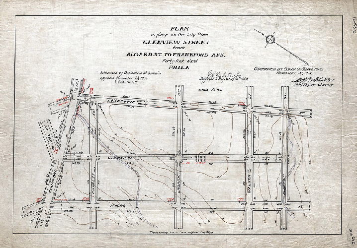 Plan, Plan to place on the city plan Glenview Street from Algard St. to Frankford Ave. Forty-first Ward Phila. [Ordinances Nov. 28, 1914 and June 10, 1915. confirmed Nov. 1, 1915] 