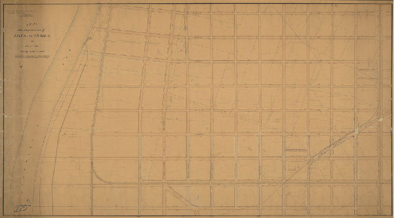 Plan, Plan showing revisions of lines and grades on Plan 279 authorized by an ordinance of Councils approved Dec 19th 1892. Approved by Board of Surveyors. [Portion confirmed 1899]