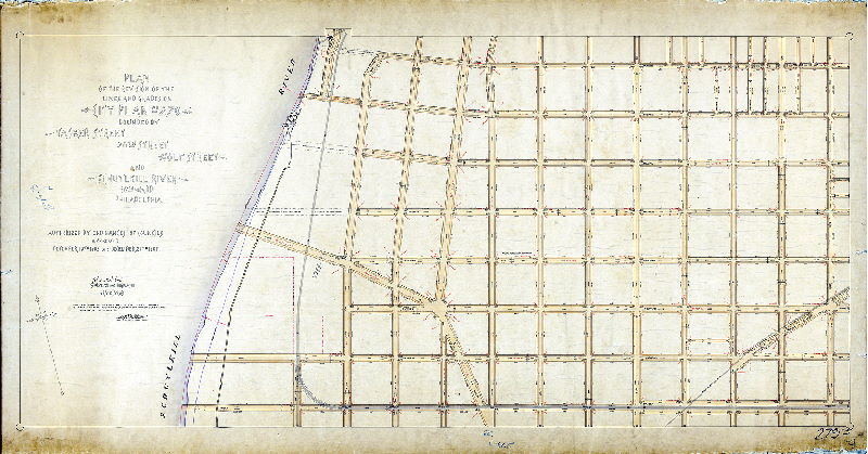 Plan (alternate image), Plan of the revision of the lines and grades on City Plan No. 279 bounded by Tasker Street, 26th Street, Wolf Street and Schuylkill River. 36th Ward Philadelphia [Ordinances Dec. 19, 1892 and Dec. 28, 1895; confirmed March 29, 1909]