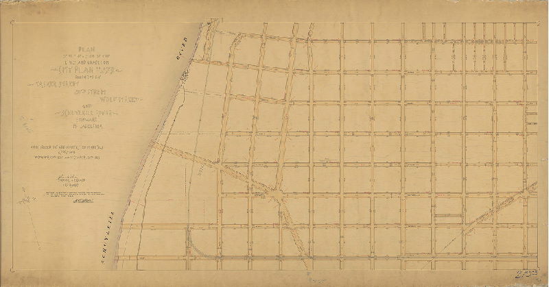 Plan, Plan of the revision of the lines and grades on City Plan No. 279 bounded by Tasker Street, 26th Street, Wolf Street and Schuylkill River. 36th Ward Philadelphia [Ordinances Dec. 19, 1892 and Dec. 28, 1895; confirmed March 29, 1909]