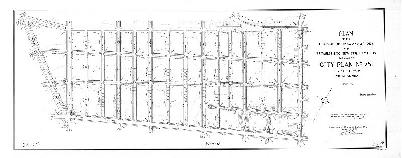Plan, Plan of the revision of lines and grades and establishing new streets upon portion of City Plan No. 281, Thirty-fifth Ward, Philadelphia [Three ordinances to Dec. 20, 1922; confirmed Feb. 5, 1923]