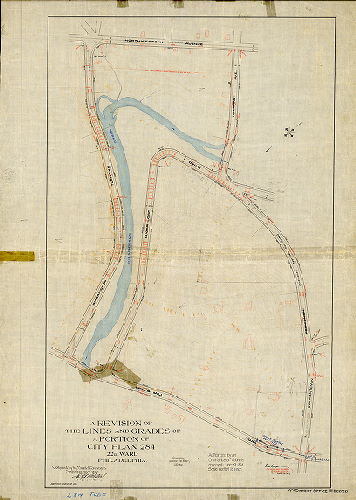 Plan, A revision of the lines and grades of a portion of City Plan 284, 22d Ward Philadelphia. [Ordinance June 29, 1894; survey returned March 1, 1897; confirmed Sept. 20, 1897]