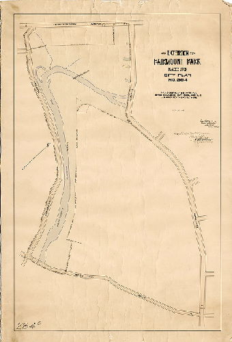 Plan (alternate image), An extension to Fairmount Park placed upon City Plan No. 284 [Ordinance Nov. 18, 1895; survey returned Jan. 18, 1897; approved by Board of Surveyors June 6, 1898]