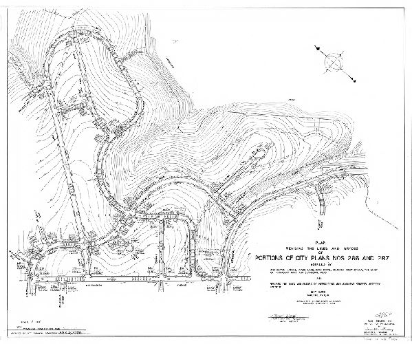Plan, Plan revising the lines and grades of portions of City Plans Nos. 286 and 287, bounded by Wissahickon Avenue, Clyde Lane, Drainage right-of-way, the lines of Fairmount Park and Cathedral Road, and revising the lines and grades of intersecting and adjacent streets affected thereby. 21st Ward, Philadelphia, Pa. [Ordinance Feb. 22, 1954; survey returned July 19, 1954; approved by Philadelphia City Planning Commission Nov. 3, 1954]