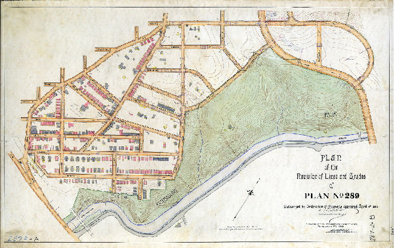 Plan (alternate image), Plan of the revision of lines and grades of Plan No. 289 [Ordinance April 4, 1894; Confirmed 1912, 1913, and 1916]