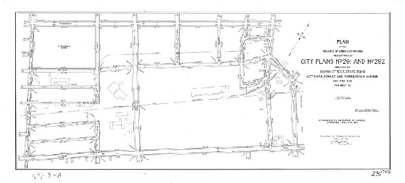 Plan, Plan of the revision of lines and grades on portions of City Plans No. 291 and No. 292 [Ordinance April 16, 1920; advertised Jan. 3, 1921; confirmed May 16, 1921]