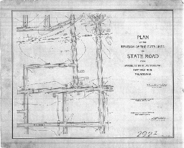 Plan, Plan of the revision of the curb lines on State Road from Hartel St. to Holmesburg Ave., Forty-first Ward, Philadelphia. [Ordinance June 13, 1906; survey returned Aug. 10, 1906; confirmed Sept. 17, 1906]