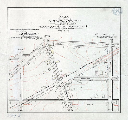 Plan, Plan for placing Elberon Street on the City Plan between Stanwood St. and Rhawn St., Thirty-fifth Ward, Phila. [Ordinance Feb. 27, 1902; confirmed May 19, 1902]