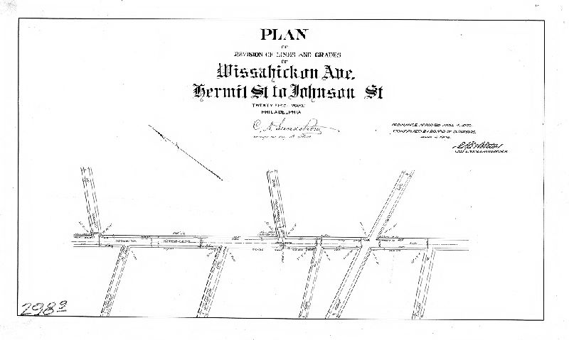 Plan, Plan of revision of lines and grades of Wissahickon Ave., Hermit St. to Johnson St., Twenty-first Ward, Philadelphia [Ordinance April 4, 1902; confirmed April 6, 1903]