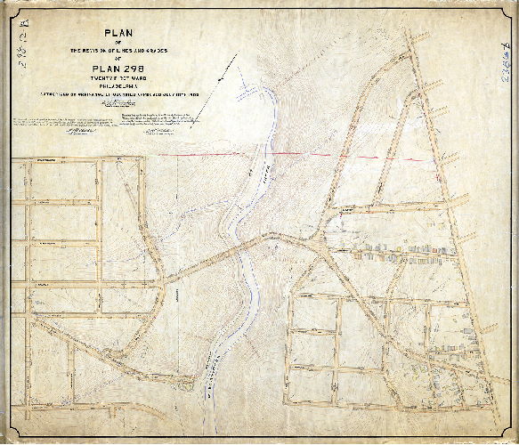 Plan, Plan of the revision of lines and grades of Plan 298, Twenty-first Ward Philadelphia [Ordinance July 18, 1905; confirmed 1906 and 1908]
