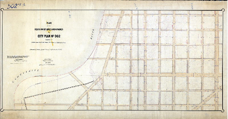 Plan (alternate image), Plan of the revision of lines and grades on City Plan No. 302 bounded by Curtin Street, Hastings Street, 25th Street, and Schuylkill River [Ordinances Jan. 7, 1873 and Dec. 28, 1895, survey returned March 26, 1905; confirmed June 4, 1906]