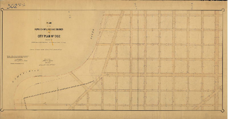 Plan, Plan of the revision of lines and grades on City Plan No. 302 bounded by Curtin Street, Hastings Street, 25th Street, and Schuylkill River [Ordinances Jan. 7, 1873 and Dec. 28, 1895, survey returned March 26, 1905; confirmed June 4, 1906]