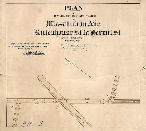 Plan, Plan of revision of lines and grades of Wissahickon Ave., Rittenhouse St. to Hermit St., Twenty-first Ward Philadelphia [Ordinance April 4, 1902; confirmed April 6, 1903]
