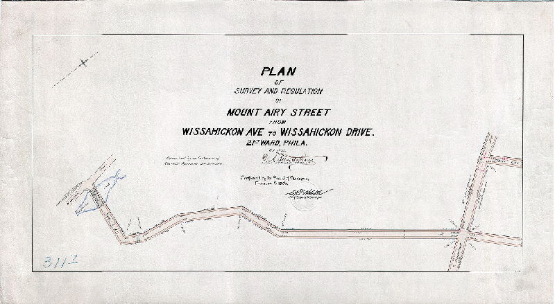 Plan, Plan of survey and regulation of Mount Airy Street from Wissahickon Ave. to Wissahickon Drive, 21st Ward, Philadelphia. Oct. 1905. [Ordinance Dec. 23, 1904; confirmed Feb. 5, 1906]