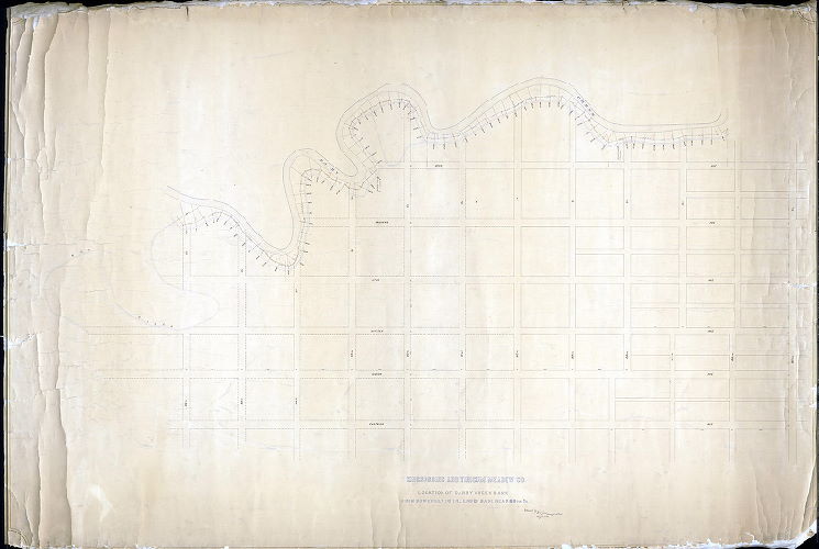 Plan (alternate image), Kingsessing and Tinicum Meadow Co. Location of Darby Creek bank from Bow Creek to the end of bank near 86th St.