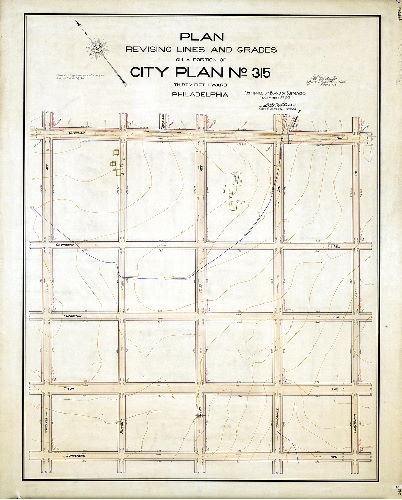 Plan, Plan revising lines and grades on a portion of City Plan No. 315, Thirty-fifth Ward Philadelphia [Ordinance June 24, 1914; survey returned March 15, 1915; confirmed Nov. 1, 1915]