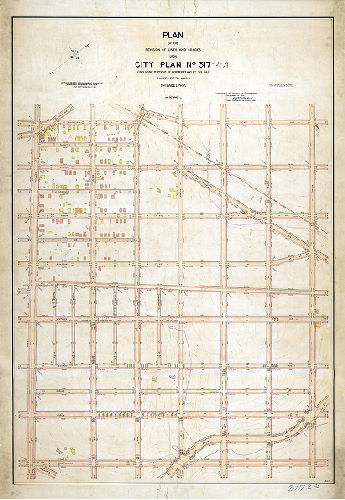 Plan, Plan of the revision of lines and grades up City Plan No. 317 (including portions of former Plans No. 315, 316). Thirty-fifth Ward Philadelphia [Ordinances Sept. 21, 1887 and Dec. 18, 1904; confirmed Dec. 6, 1915]