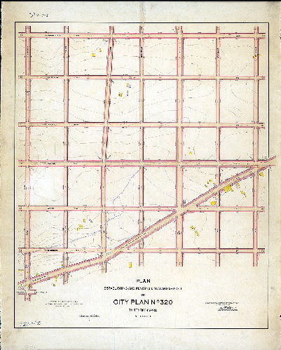 Plan (alternate image), Plan establishing and revising lines and grades on City Plan No. 320, Thirty-fifth Ward Philadelphia [Ordinances 1887, 1907 and 1908; survey returned May 21, 1909; confirmed June 28, 1909]