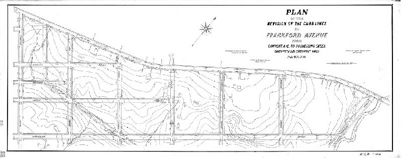 Plan, Plan of the revision of the curb lines on Frankford Avenue from Convent Ave. to Poquessing Creek. Thirty-fifth and Forty-first Wards, Philadelphia. [Ordinance June 30, 1902; survey returned Sept. 20, 1902; confirmed Oct. 20, 1902]