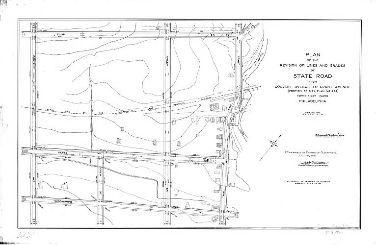 Plan, Plan of the revision of lines and grades of State Road from Convent Avenue to Grant Avenue. Forty-first Ward, Philadelphia. [Ordinance March 4, 1915; confirmed July 19, 1915]