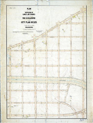 Plan (alternate image), Plan of the revision of lines and grades and placing The Boulevard upon City Plan No. 325, Thirty-fifth Ward, Philadelphia. [Ordinance confirmed Dec. 24, 1902; survey returned Dec. 7, 1903; confirmed July 11, 1904]
